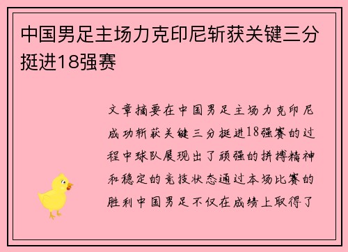 中国男足主场力克印尼斩获关键三分挺进18强赛